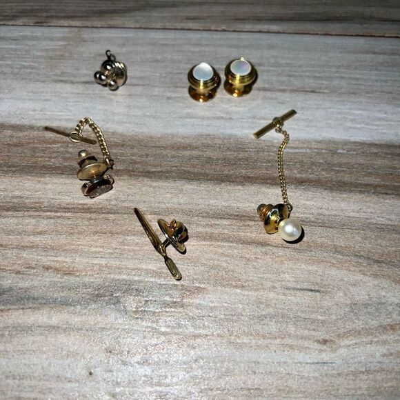 Vintage Accessories Lot Men’s Cufflinks, Tie Tack, Collar Pin All Gold Tone - Picture 6 of 6